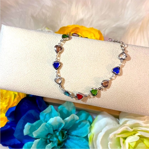 Multi Crystal Heart Accent Bracelets Encased Gemstones NEW! - Picture 4 of 5